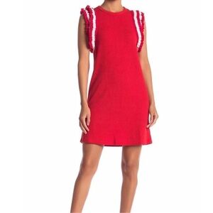 Sugarlips Red Dress Ribbed Ruffle Sleeve Women's Size Extra Small